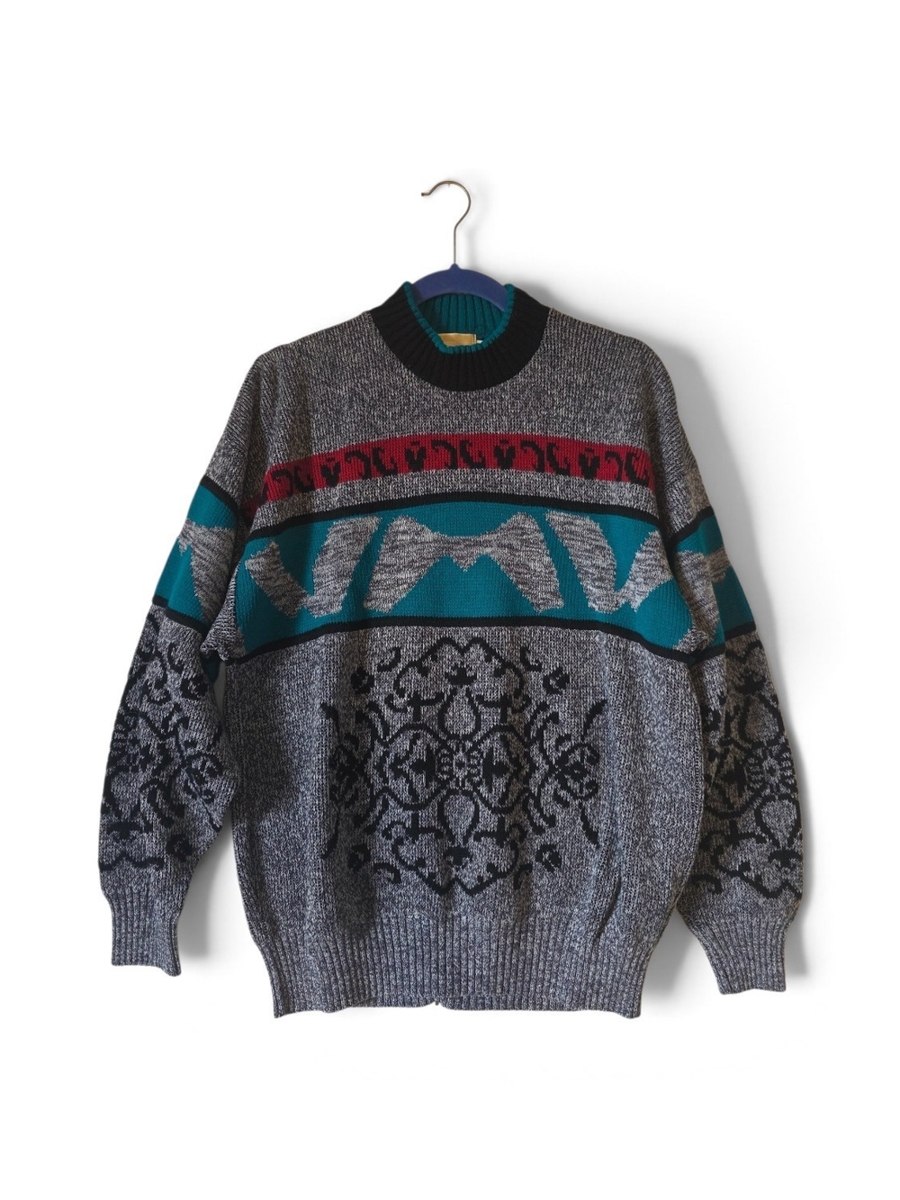 Men's Vintage London Fog Grey Pattern Cardigan Sweater Size Large Fall Winter